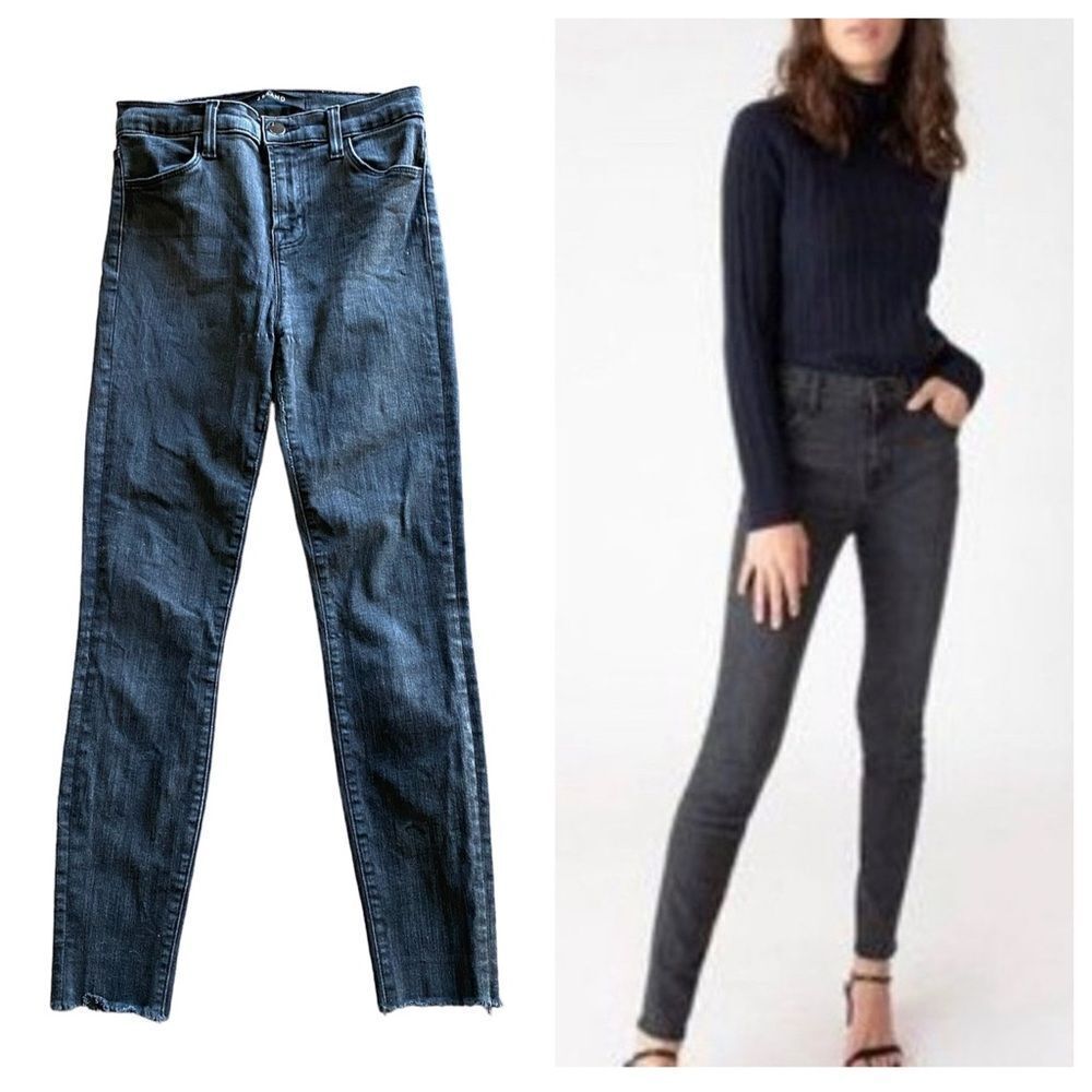 J Brand Maria Skinny Jeans Washed Black Raw Hem 26